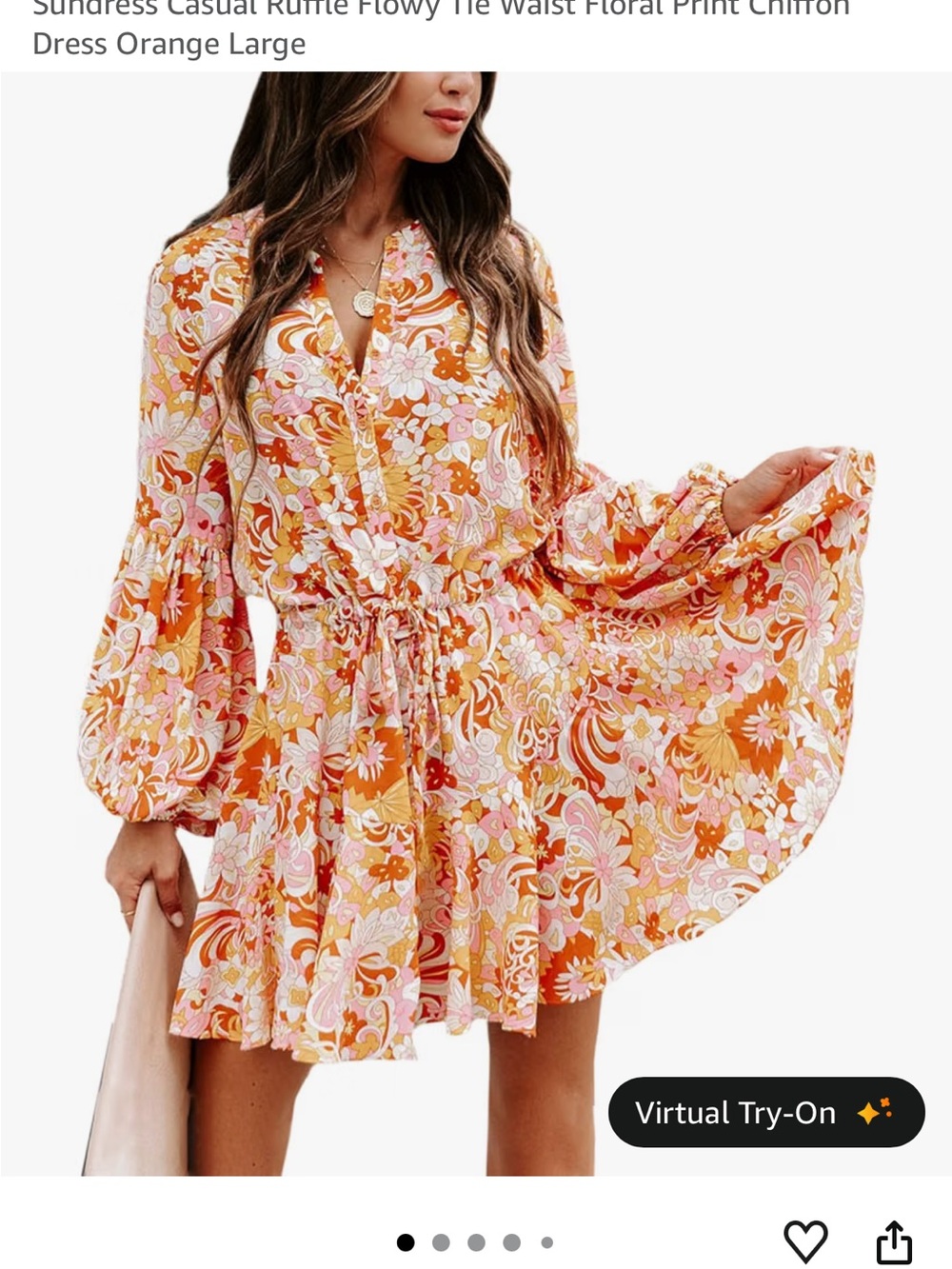 Floral Ruffle Tie-Waist Chiffon Sundress - Orange Floral